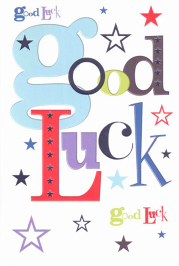 Bursting with Docklands flair, this good luck card beams with energetic optimism, its harmonious display of fonts and vibrant shades calling to mind the area's riverside vibrance. Each letter dances across a clean white sea-pastel blues wide and welcoming, dramatic reds lively and warm, robust mossy greens, and inky violets swirling together in joyous celebration. Constellations of stars in navy, lavender, and sunset orange cycle around the message, capturing the whimsical hopefulness of a wish made on the western docks at twilight. There's a modern elegance in the arrangement-ample white space lets each colour pulse with excitement, much like the skyline opens over Canada Square. The tactile pleasure of the smooth cardstock is unmistakable, offering a gentle weight and a comforting touch reminiscent of a just-delivered bouquet from a favourite florist on Marsh Wall. This card doesn't simply wish good luck-it seems to champion the recipient, its playful energy echoing the laughter and encouragement shared among friends at a local cafe. A talisman for fresh starts, whether for a Docklands student facing exams or a neighbour moving to a new riverside address, its charm is both contemporary and timeless, embodying the community's unwavering belief in new beginnings.